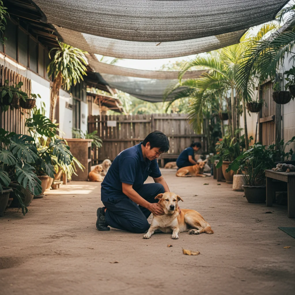タイの動物保護をテーマにした犬のケアのAI生成イメージ
